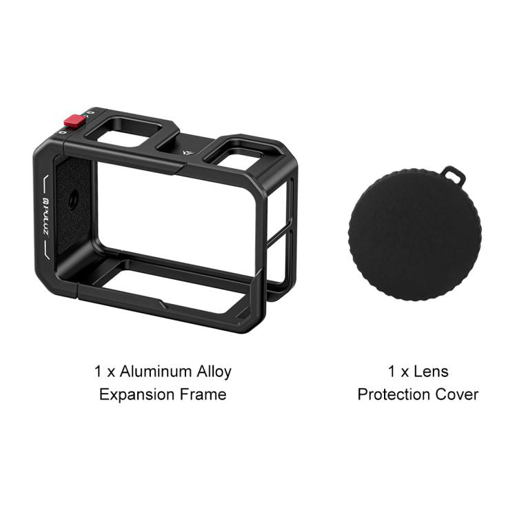 Marco adaptador de expansión de jaula de aleación de aluminio con cubierta de lente para DJI Osmo Action 5 Pro/4/3 PULUZ, For DJI Osmo Action 5 Pro / 4 / 3