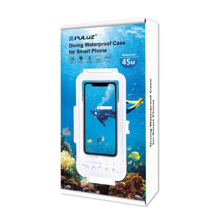 PULUZ Estuche de buceo impermeable de 45 m / 147 pies Cubierta de carcasa subacuática para tomar fotografías y videos para iPhone 14 Series, iPhone 13 Series, iPhone 12 Series, iPhone 11 Series, iPhone X Series, iPhone 8 y 7, iPhone 6s, iOS 13.0 o vers...