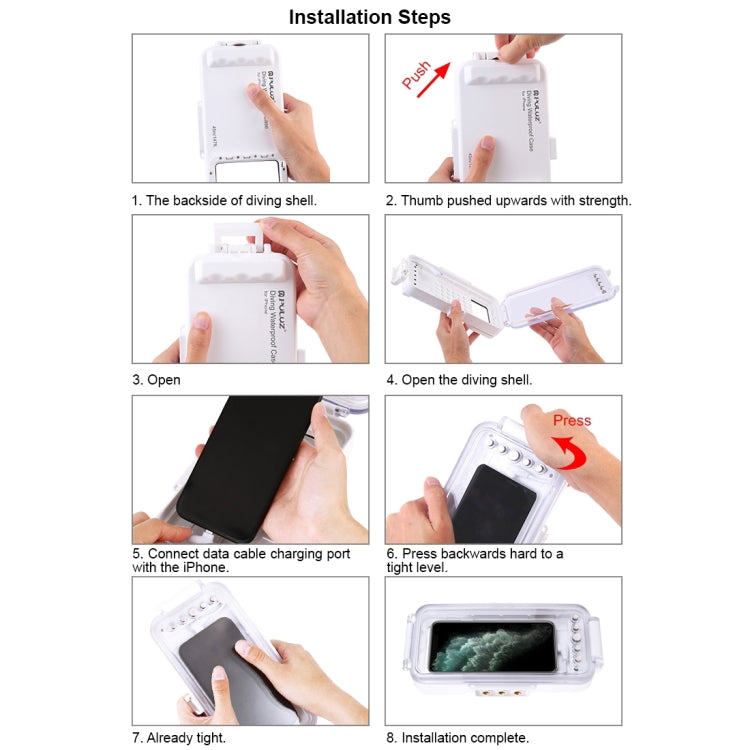 PULUZ Estuche de buceo impermeable de 45 m / 147 pies Cubierta de carcasa subacuática para tomar fotografías y videos para iPhone 14 Series, iPhone 13 Series, iPhone 12 Series, iPhone 11 Series, iPhone X Series, iPhone 8 y 7, iPhone 6s, iOS 13.0 o vers...