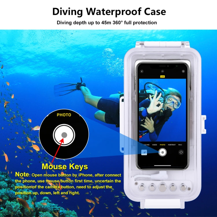 PULUZ Estuche de buceo impermeable de 45 m / 147 pies Cubierta de carcasa subacuática para tomar fotografías y videos para iPhone 14 Series, iPhone 13 Series, iPhone 12 Series, iPhone 11 Series, iPhone X Series, iPhone 8 y 7, iPhone 6s, iOS 13.0 o vers...