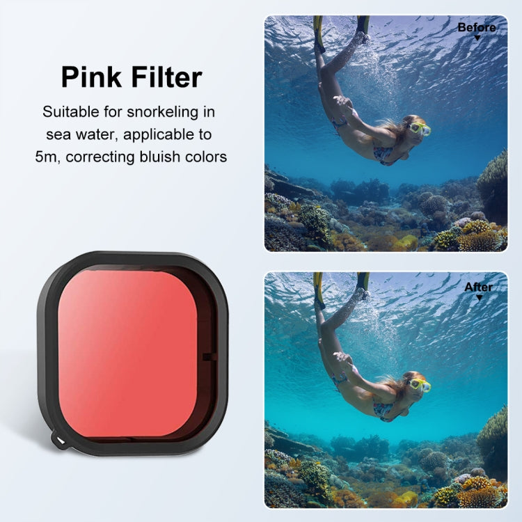 Para GoPro HERO12 negro/11 negro/10 negro/9 negro PULUZ carcasa cuadrada filtro de lente de Color de buceo, For GoPro Hero11 Black / HERO10 Black / HERO9 Black