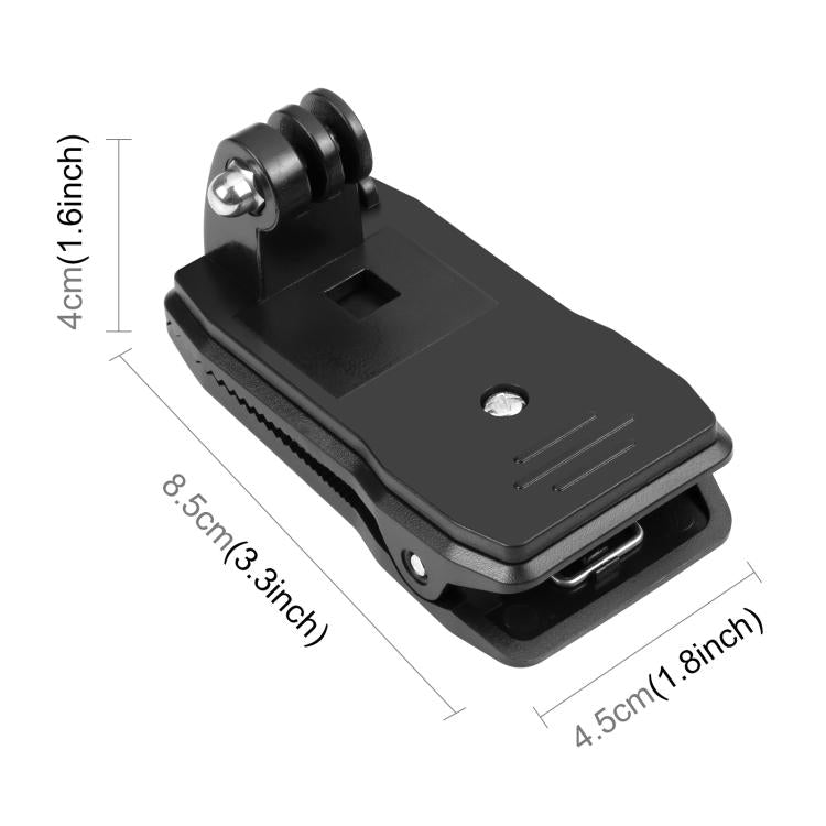 PULUZ 4 en 1 Mochila giratoria de 360 grados Sombrero QR Clip Rec-montajes con kit de abrazadera para teléfono