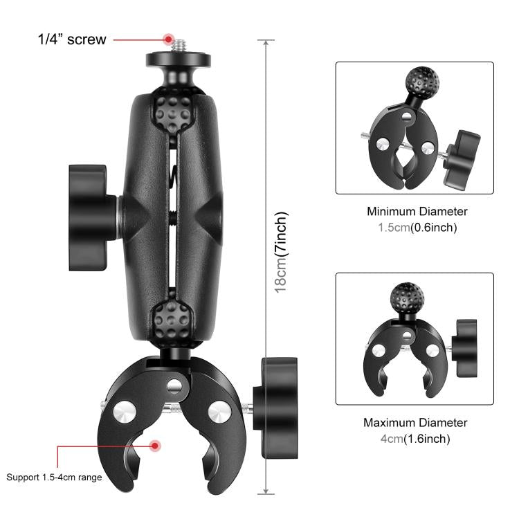 Soporte de montaje fijo para manillar con abrazadera de cangrejo para motocicleta PULUZ para GoPro y otras cámaras de acción, Crab Clamp Mount
