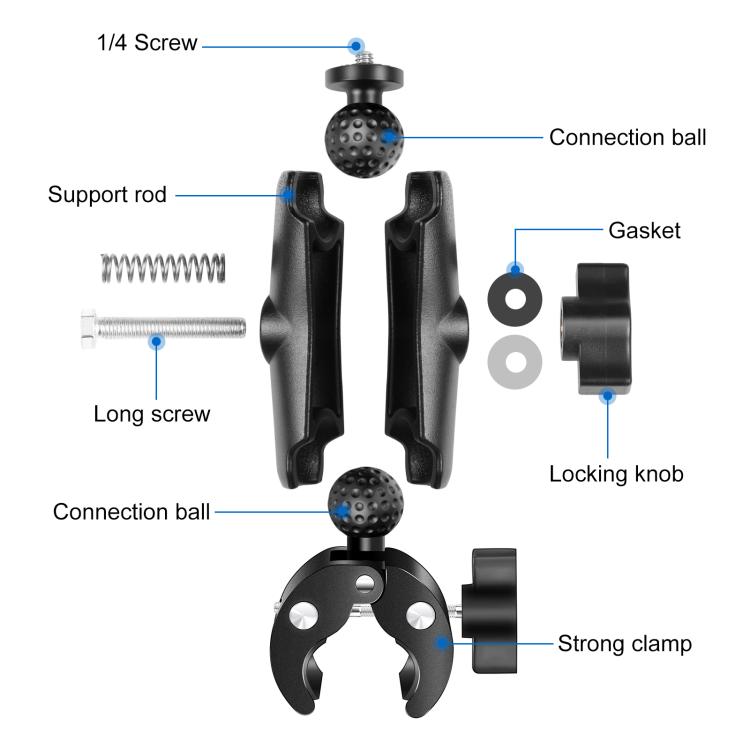 Soporte de montaje fijo para manillar con abrazadera de cangrejo para motocicleta PULUZ para GoPro y otras cámaras de acción, Crab Clamp Mount