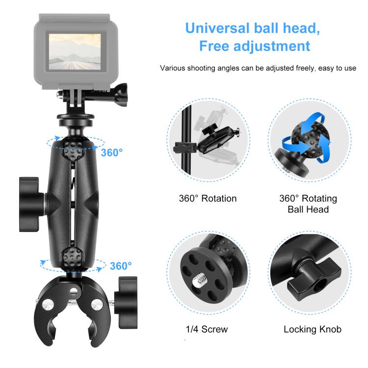 Soporte de montaje fijo para manillar con abrazadera de cangrejo para motocicleta PULUZ para GoPro y otras cámaras de acción, Crab Clamp Mount