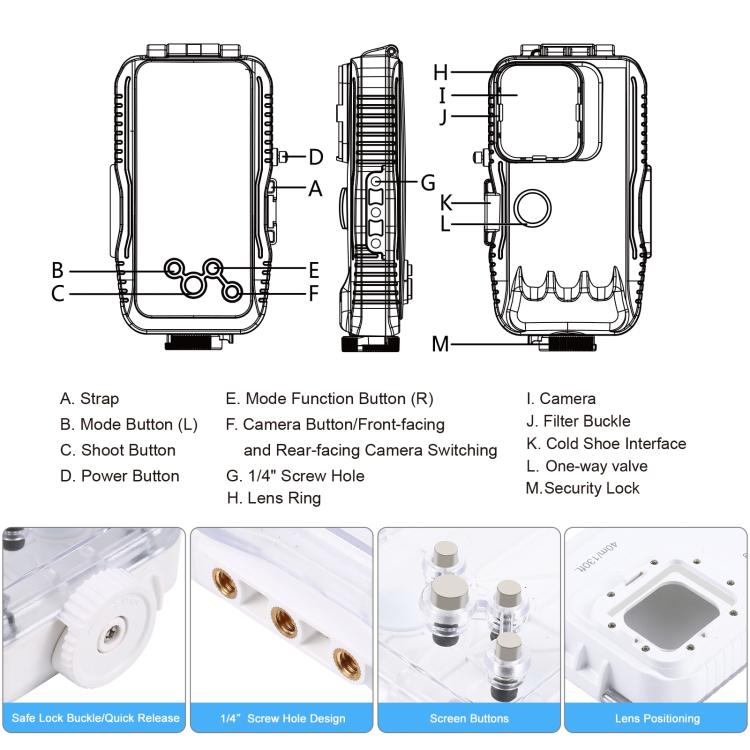 PULUZ Estuche de buceo impermeable de 40 m / 130 pies para iPhone 15 Pro / 14/14 Pro / 13/13 Pro / 12/12 Pro, con válvula unidireccional para tomar fotografías y videos cubierta de carcasa subacuática, For iPhone 16 / 15 / 15 Pro, For iPhone 14 / 14 Pro