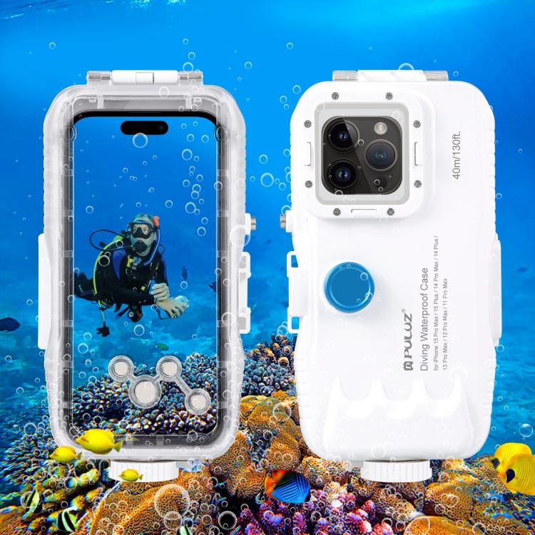 PULUZ Estuche de buceo impermeable de 40 m / 130 pies para iPhone 14 Plus / 14 Pro Max / 13 Pro Max / 12 Pro Max / 11 Pro Max, con válvula unidireccional para tomar fotografías y videos cubierta de carcasa subacuática                                   ...