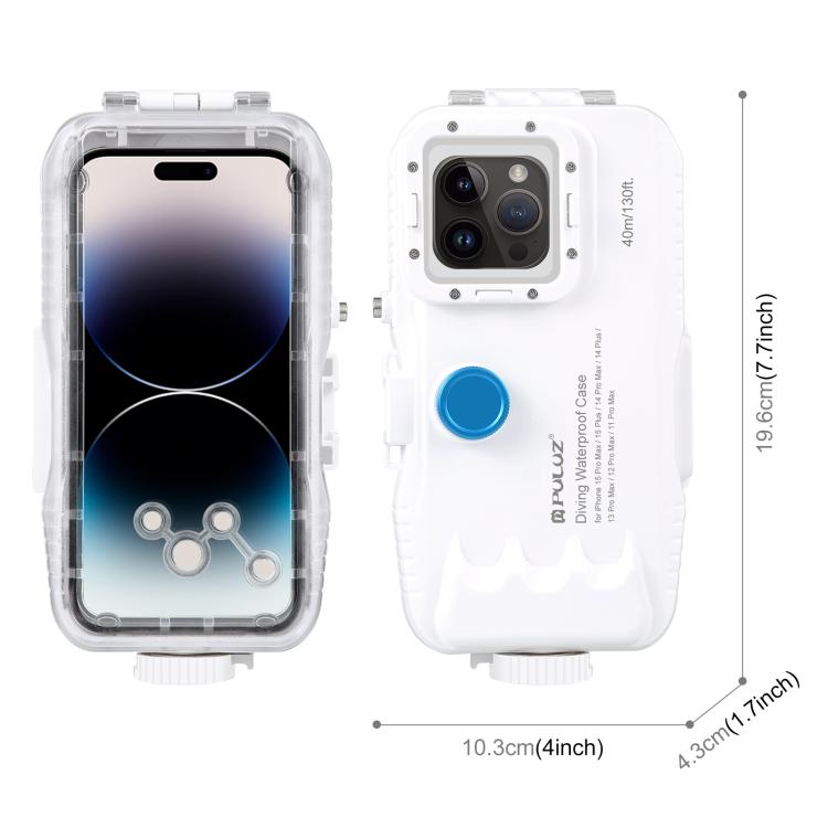 PULUZ Estuche de buceo impermeable de 40 m / 130 pies para iPhone 14 Plus / 14 Pro Max / 13 Pro Max / 12 Pro Max / 11 Pro Max, con válvula unidireccional para tomar fotografías y videos cubierta de carcasa subacuática                                   ...