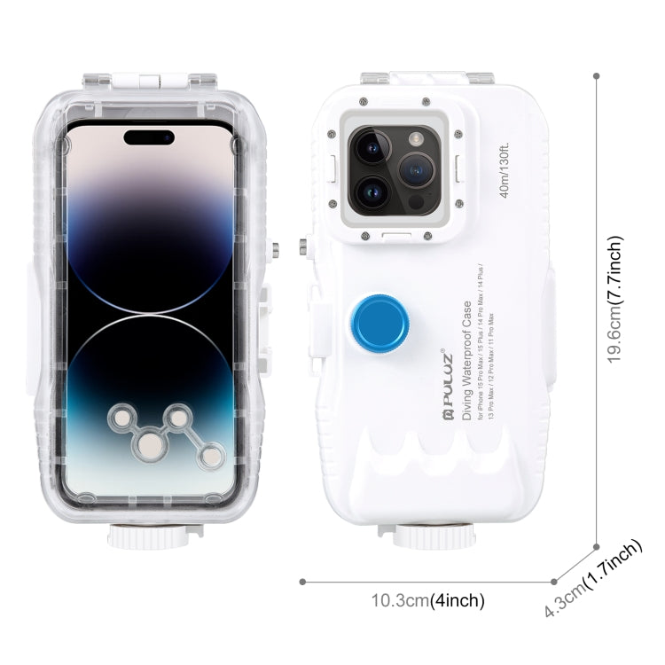 PULUZ Estuche de buceo impermeable de 40 m / 130 pies para iPhone 14 Plus / 14 Pro Max / 13 Pro Max / 12 Pro Max / 11 Pro Max, con válvula unidireccional para tomar fotografías y videos cubierta de carcasa subacuática                                   ...