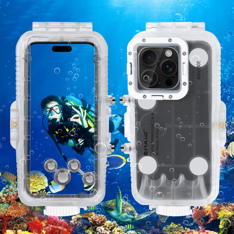 Funda impermeable para buceo PULUZ de 40 m/130 pies para iPhone 16 Pro, para tomar fotos y videos bajo el agua., For iPhone 16 Pro(Transparent)