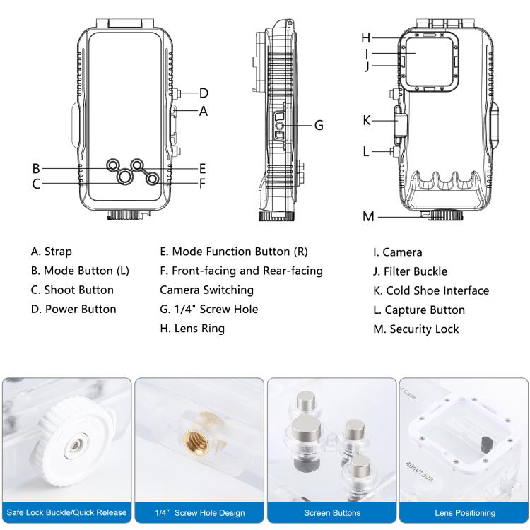 Funda impermeable para buceo PULUZ de 40 m/130 pies para iPhone 16 Pro, para tomar fotos y videos bajo el agua., For iPhone 16 Pro(Transparent)