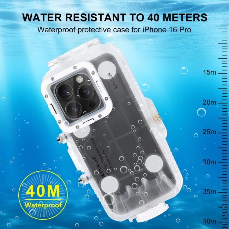 Funda impermeable para buceo PULUZ de 40 m/130 pies para iPhone 16 Pro, para tomar fotos y videos bajo el agua., For iPhone 16 Pro(Transparent)