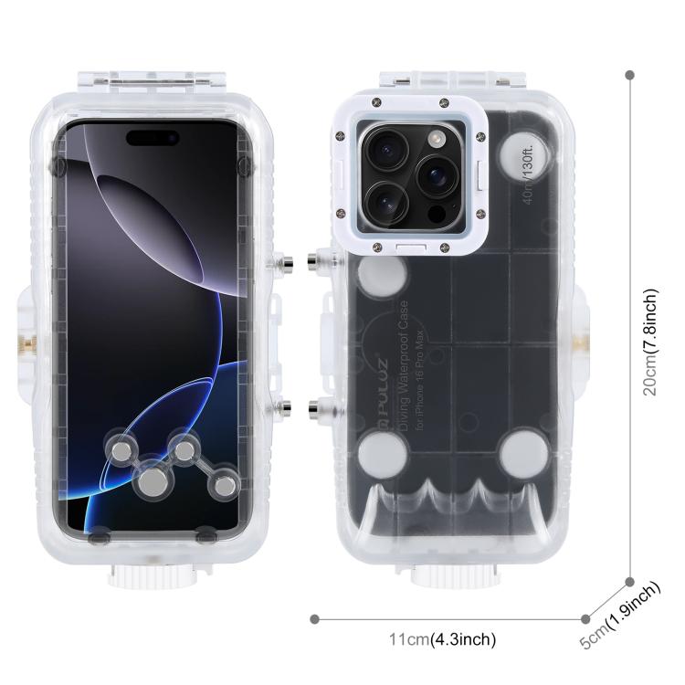 Funda impermeable para buceo PULUZ de 40 m/130 pies con válvula unidireccional para iPhone 16 Pro Max. Carcasa sumergible para fotos y vídeos., For iPhone 16 Pro Max (White), For iPhone 16 Pro Max (Transparent)