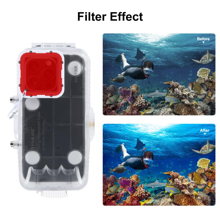 Funda impermeable para buceo PULUZ de 40 m/130 pies con válvula unidireccional para iPhone 16 Pro Max. Carcasa sumergible para fotos y vídeos., For iPhone 16 Pro Max (White), For iPhone 16 Pro Max (Transparent)