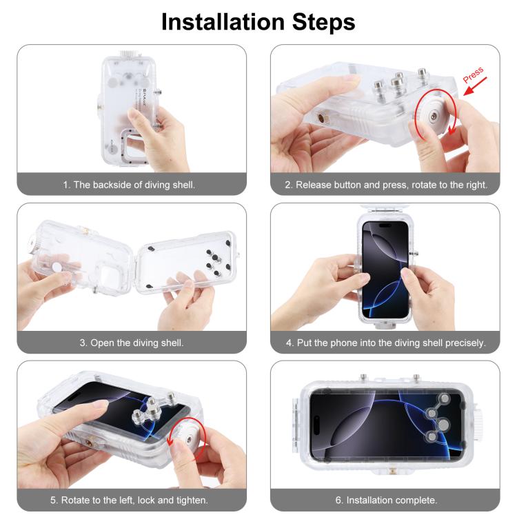 Funda impermeable para buceo PULUZ de 40 m/130 pies con válvula unidireccional para iPhone 16 Pro Max. Carcasa sumergible para fotos y vídeos., For iPhone 16 Pro Max (White), For iPhone 16 Pro Max (Transparent)