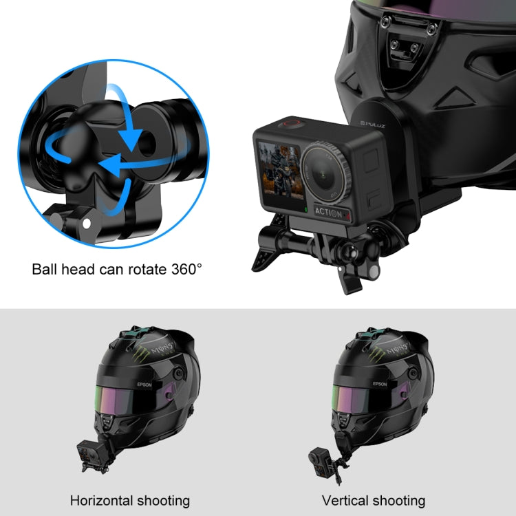 Soporte de abrazadera de barbilla para casco de motocicleta PULUZ para GoPro y otras cámaras de acción, Helmet Chin Clamp Mount