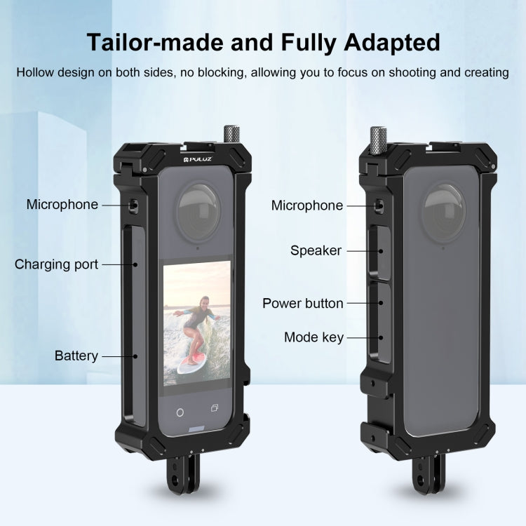 Para Insta360 X4 PULUZ marco de carcasa protectora de Metal con Base de zapata fría expandible y adaptador de trípode, Cold Shoe Metal Cage