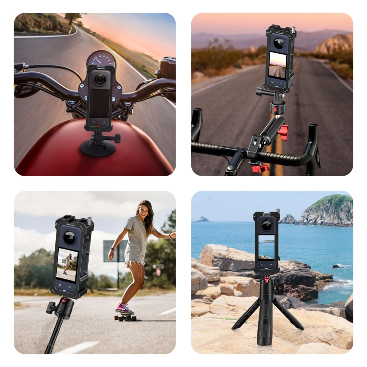 Para Insta360 X4 PULUZ marco de carcasa protectora de Metal con Base de zapata fría expandible y adaptador de trípode, Cold Shoe Metal Cage