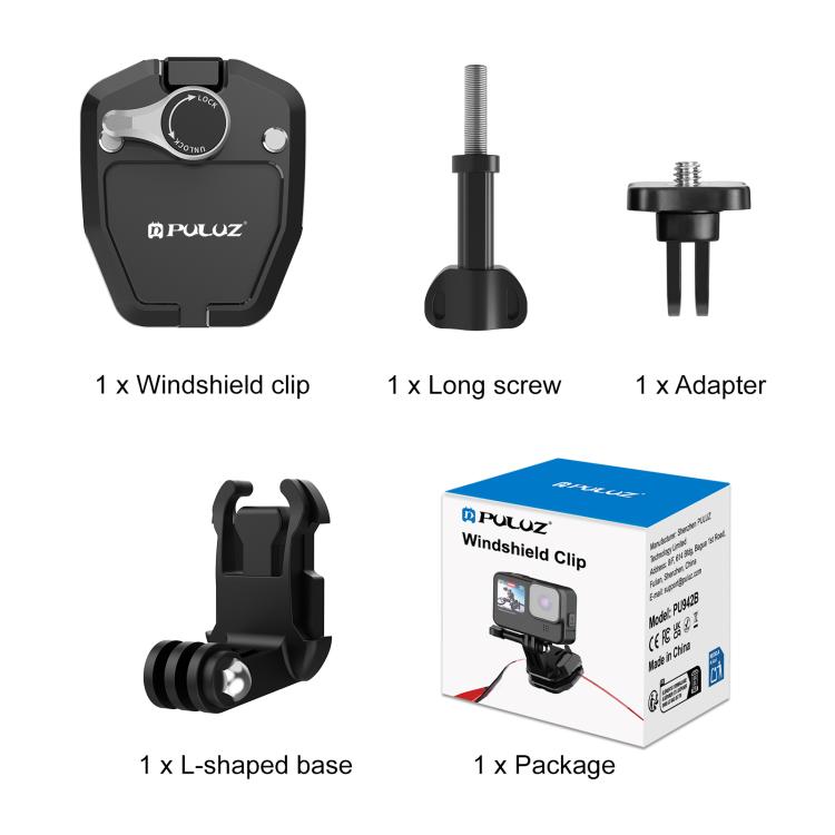Clip de montaje para cámara de acción para parabrisas de motocicleta PULUZ para GoPro Hero12 Black / DJI Osmo Action 4 / Insta360 X4 / Ace Pro y otras cámaras de acción, Windshield Clip I
