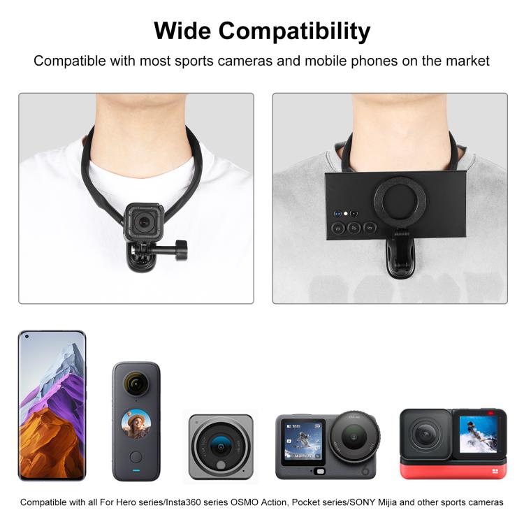 Soporte de cuello magnético PULUZ, soporte de visión POV con abrazadera para teléfono para cámaras/teléfonos de acción GoPro, Magnetic Collar Bracket