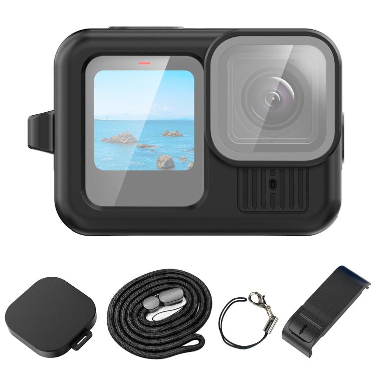 Funda protectora de silicona PULUZ para GoPro HERO13 Black, cubierta de interfaz lateral con correa para la muñeca y cubierta de lente, For GoPro HERO13 Black Silicone Case + Side Cover