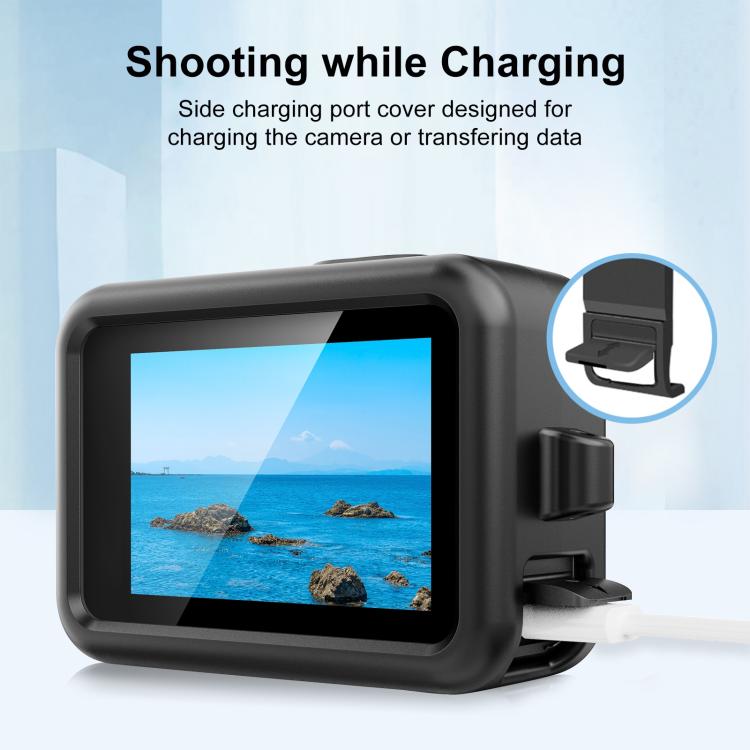 Funda protectora de silicona PULUZ para GoPro HERO13 Black, cubierta de interfaz lateral con correa para la muñeca y cubierta de lente, For GoPro HERO13 Black Silicone Case + Side Cover
