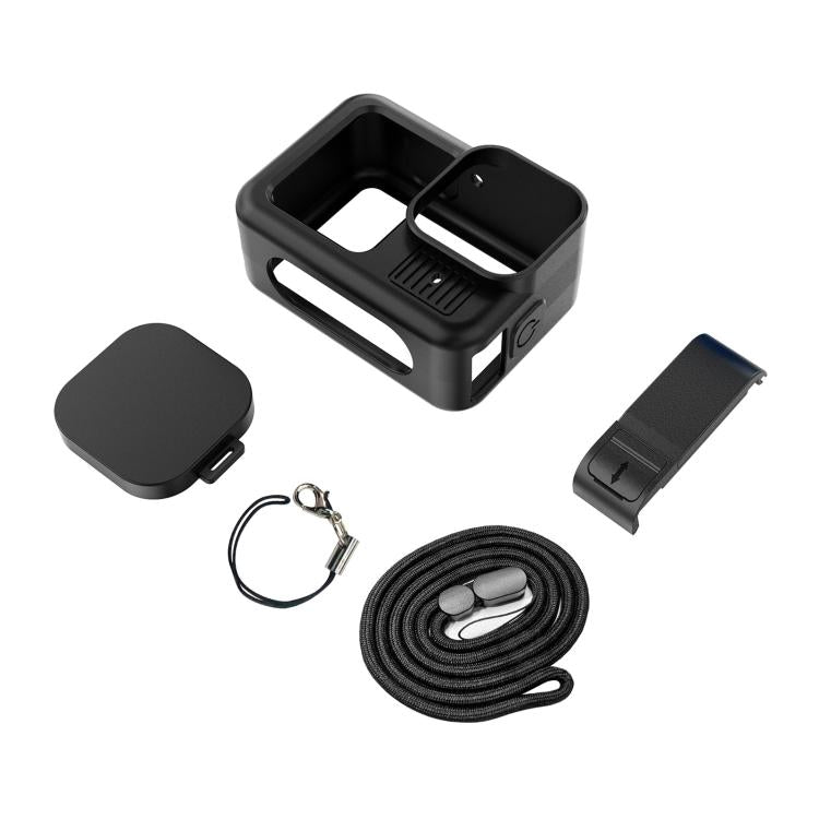 Funda protectora de silicona PULUZ para GoPro HERO13 Black, cubierta de interfaz lateral con correa para la muñeca y cubierta de lente, For GoPro HERO13 Black Silicone Case + Side Cover