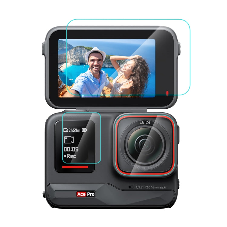 Para Insta360 Ace Pro PULUZ 3 en 1 Pantalla trasera y frontal + Película de vidrio templado para lente, For Insta360 Ace Pro