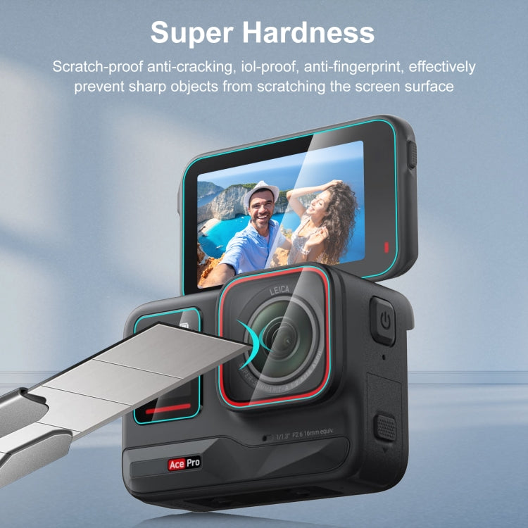 Para Insta360 Ace Pro PULUZ 3 en 1 Pantalla trasera y frontal + Película de vidrio templado para lente, For Insta360 Ace Pro