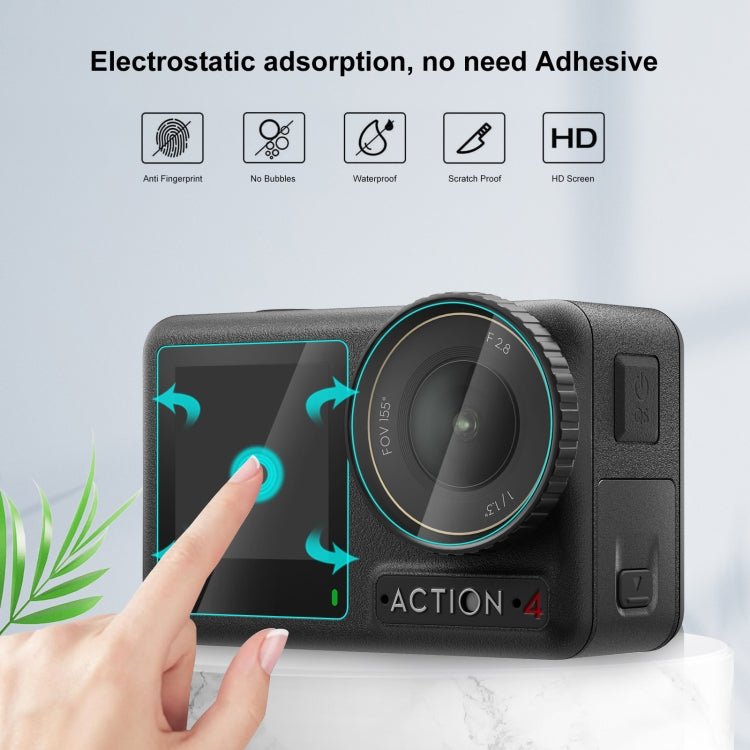 Para DJI Osmo Action 4 PULUZ Lente 3 en 1 Pantalla frontal y trasera Vidrio templado Película a prueba de explosiones, For DJI Osmo Action 4