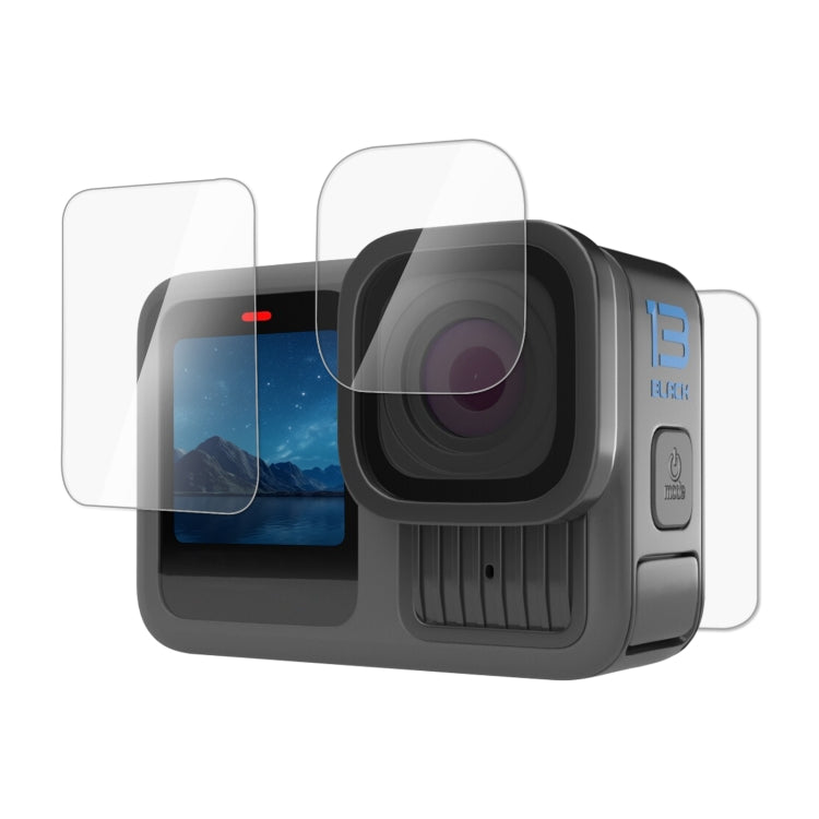 Para GoPro HERO13 Black PULUZ 3 en 1 Lente y pantalla frontal y trasera Película de vidrio templado 9H 2.5D, For GoPro HERO13 Black