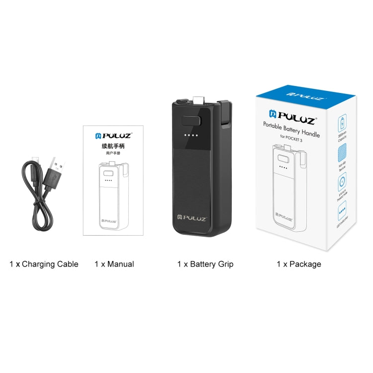 Empuñadura de batería PULUZ de alta capacidad de 2800 mAh para DJI Osmo Pocket 3