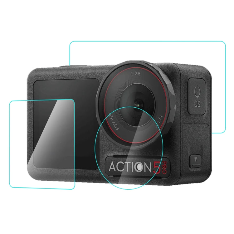 Para DJI Osmo Action 5 Pro PULUZ Lente 3 en 1 Pantalla frontal y trasera Vidrio templado Película a prueba de explosiones