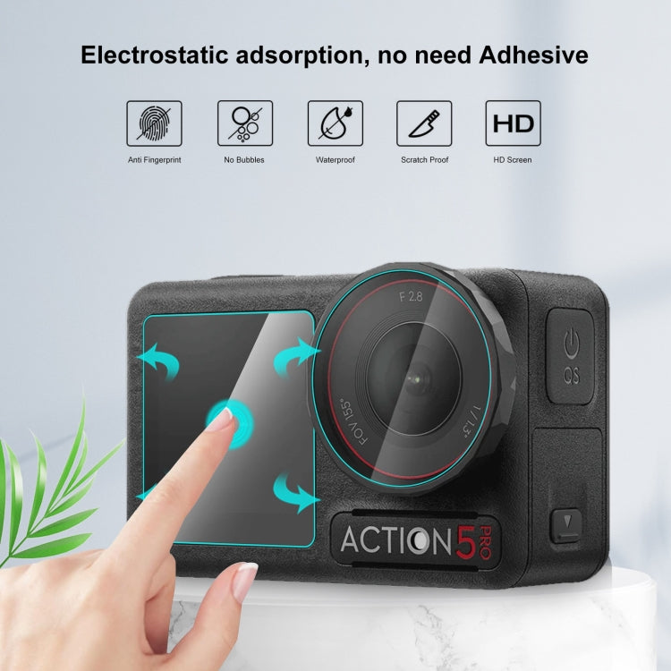 Para DJI Osmo Action 5 Pro PULUZ Lente 3 en 1 Pantalla frontal y trasera Vidrio templado Película a prueba de explosiones