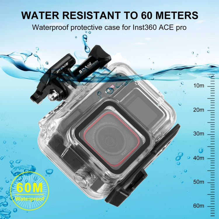 Para Insta360 Ace Pro PULUZ 60m carcasa impermeable subacuática con adaptador de Base y tornillo, For Insta360 Ace Pro  Underwater Case