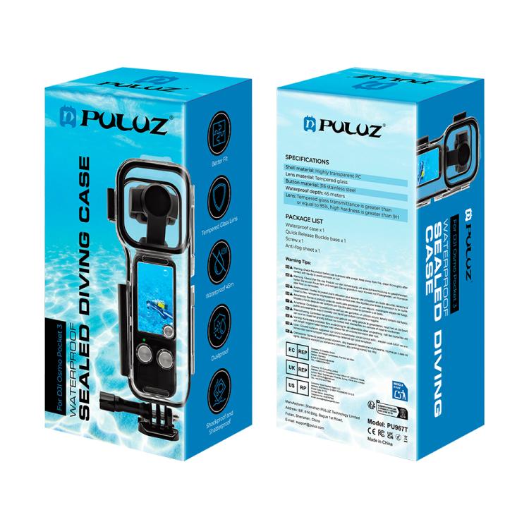 Para DJI Osmo Pocket 3 PULUZ 45m carcasa impermeable subacuática carcasa de buceo, Waterproof Case (Transparent)