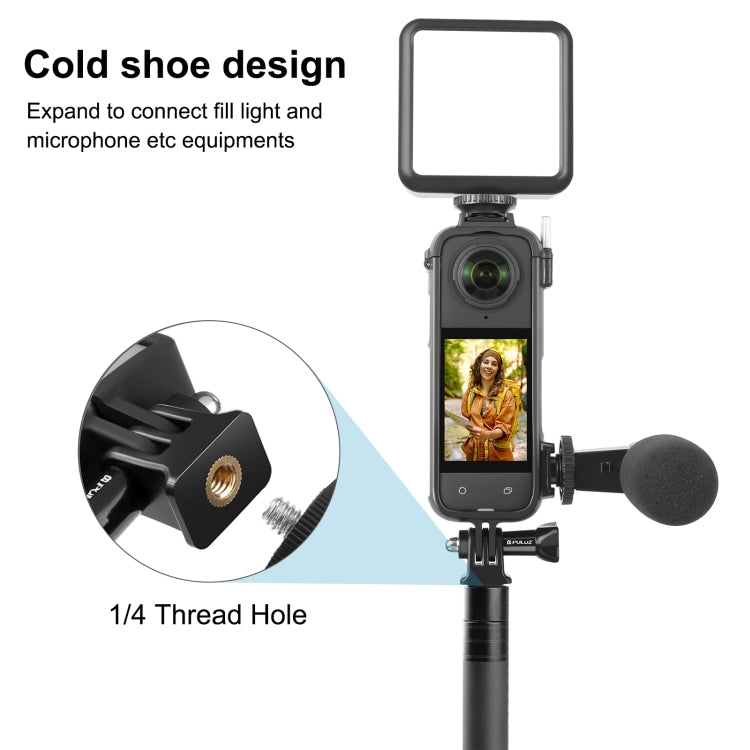 Para Insta360 X4 PULUZ Cold Shoe PC Marco protector de plástico con adaptador de montaje y tornillo, Cold Shoe PC Frame