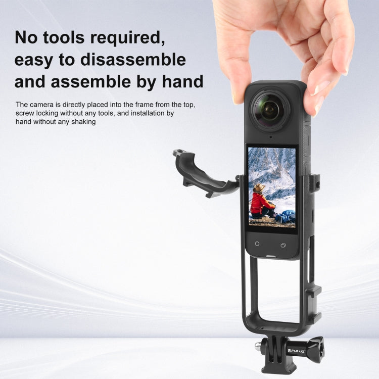 Para Insta360 X4 PULUZ Cold Shoe PC Marco protector de plástico con adaptador de montaje y tornillo, Cold Shoe PC Frame