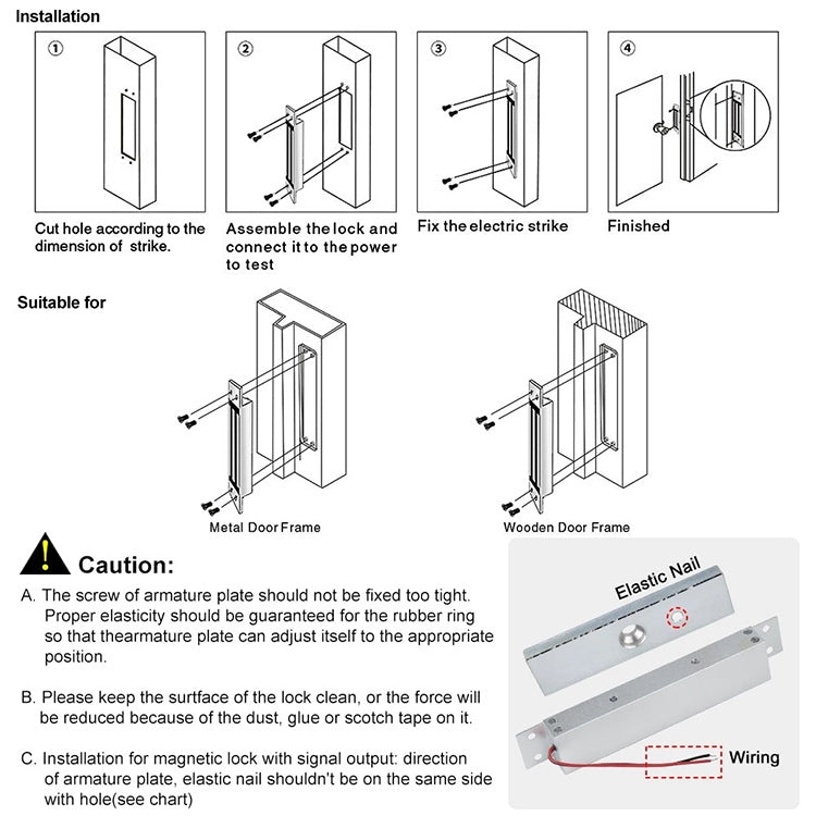 Cerradura magnética de puerta única YH-280M con montaje de embutir (600 libras)