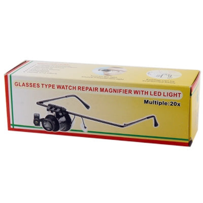 Lupa de reparación de relojes tipo gafas 20X con luz LED, Single