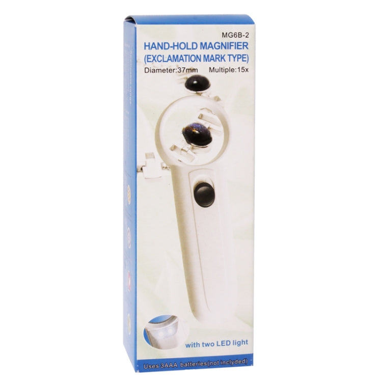 Lupa portátil tipo signo de exclamación 15X con 2 LED, 15X