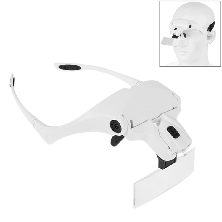 Lupa de 5 lentes 1.0X-3.5X, soporte para gafas, lupa para diadema con 2 luces LED, gafas de aumento para ojos, herramienta de aumento, 5 Lens 1.0X-3.5X (White)