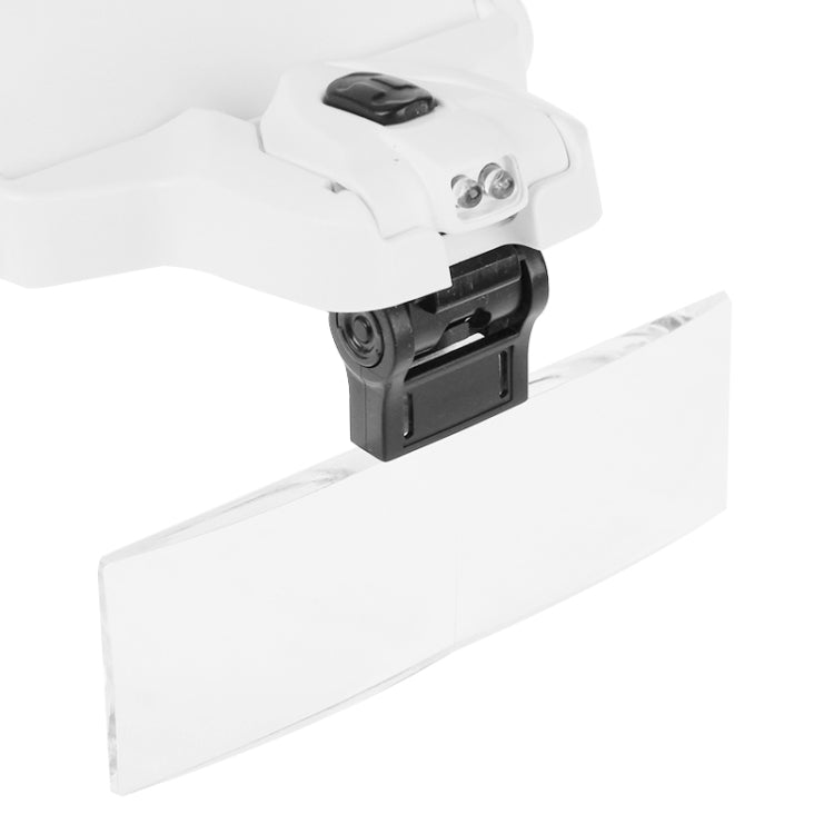 Lupa de 5 lentes 1.0X-3.5X, soporte para gafas, lupa para diadema con 2 luces LED, gafas de aumento para ojos, herramienta de aumento, 5 Lens 1.0X-3.5X (White)