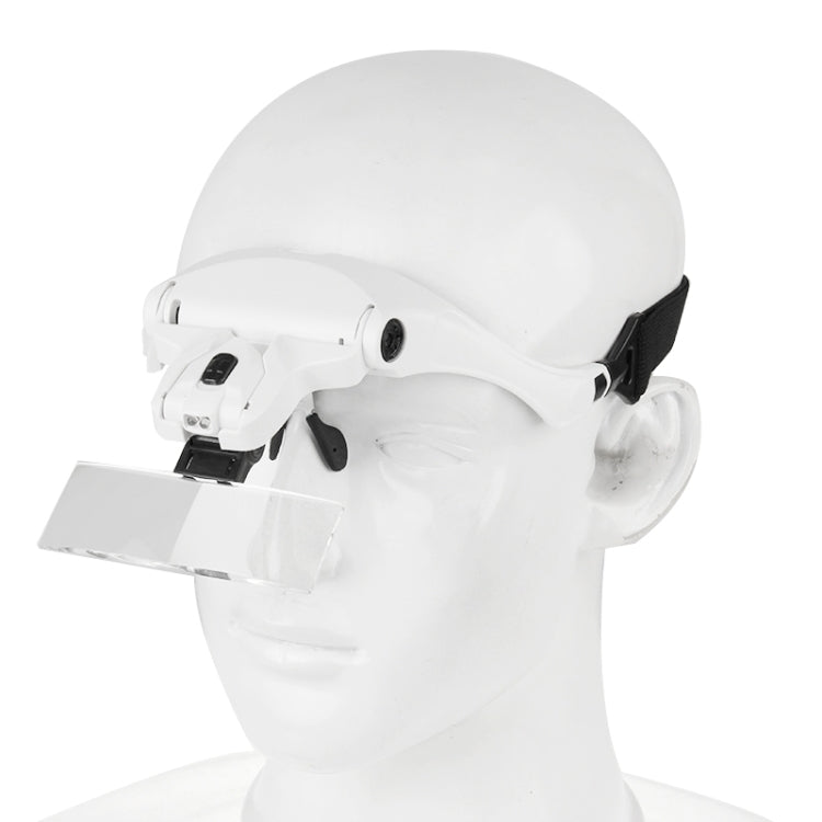 Lupa de 5 lentes 1.0X-3.5X, soporte para gafas, lupa para diadema con 2 luces LED, gafas de aumento para ojos, herramienta de aumento, 5 Lens 1.0X-3.5X (White)
