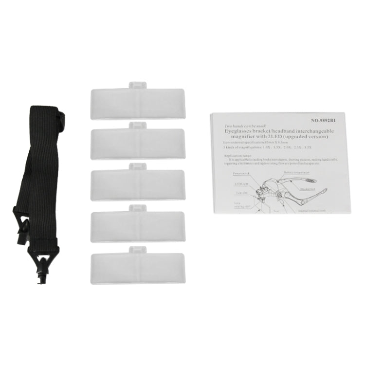 Lupa de 5 lentes 1.0X-3.5X, soporte para gafas, lupa para diadema con 2 luces LED, gafas de aumento para ojos, herramienta de aumento, 5 Lens 1.0X-3.5X (White)