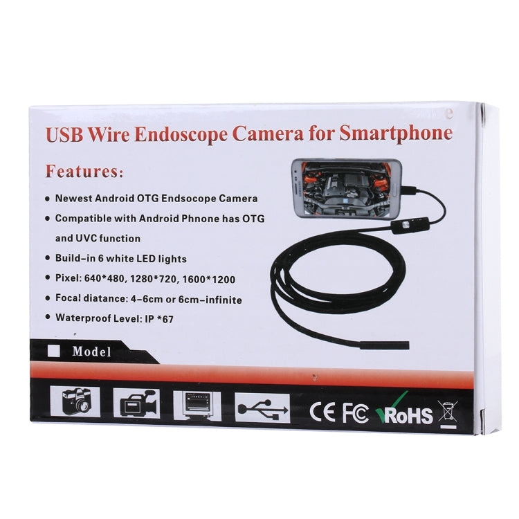 Cámara de inspección de tubo de serpiente con endoscopio micro USB a prueba de agua con 6 LED para teléfono Android OTG, longitud: 1 m, diámetro de lente: 7 mm, 7mm