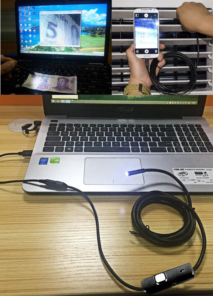 Cámara de inspección de tubo de serpiente con endoscopio micro USB a prueba de agua con 6 LED para teléfono Android OTG, longitud: 1 m, diámetro de lente: 7 mm, 7mm