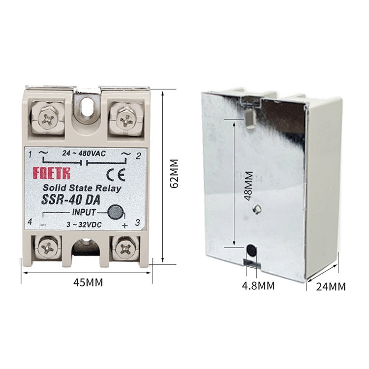 Relé de estado sólido SSR-40DA AC 24-480V para controlador de temperatura PID, entrada: DC 3-32V, SSR-40DA