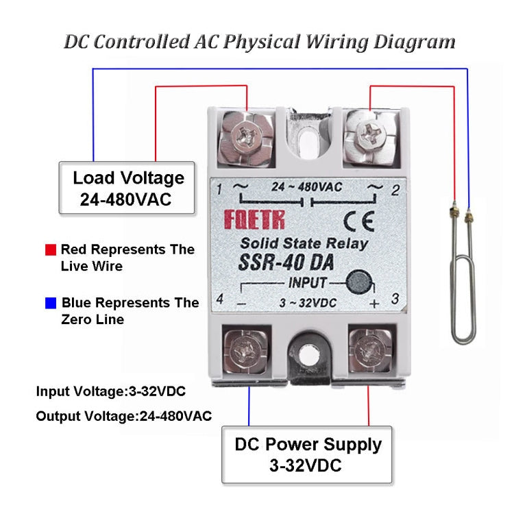 Relé de estado sólido SSR-40DA AC 24-480V para controlador de temperatura PID, entrada: DC 3-32V, SSR-40DA