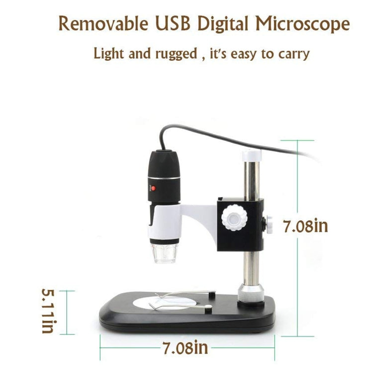 DMS-MDS800 Lupa 40X-800X Sensor de imagen de 2.0MP Microscopio digital USB con 8 LED y soporte profesional, 40X-800X